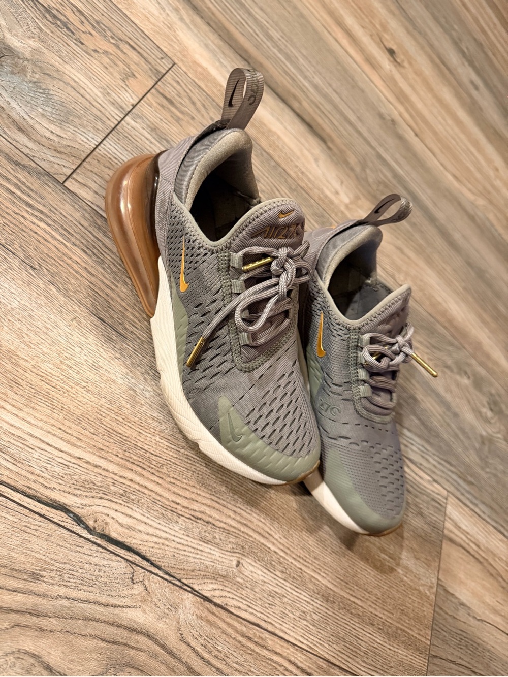 Nike Women’s Air Max 270 in Taupe with Gold Accents